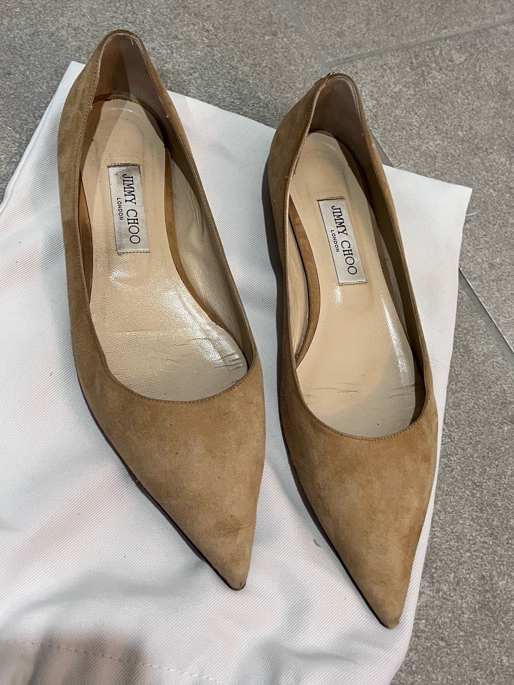 Jimmy Choo Suede Pointed-Toe Pumps in Light Brown